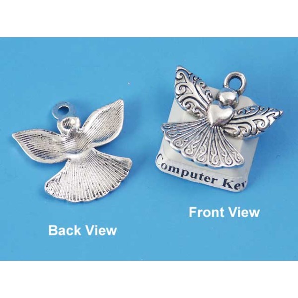 Angel charm, 23x21mm, antiqued silver colour