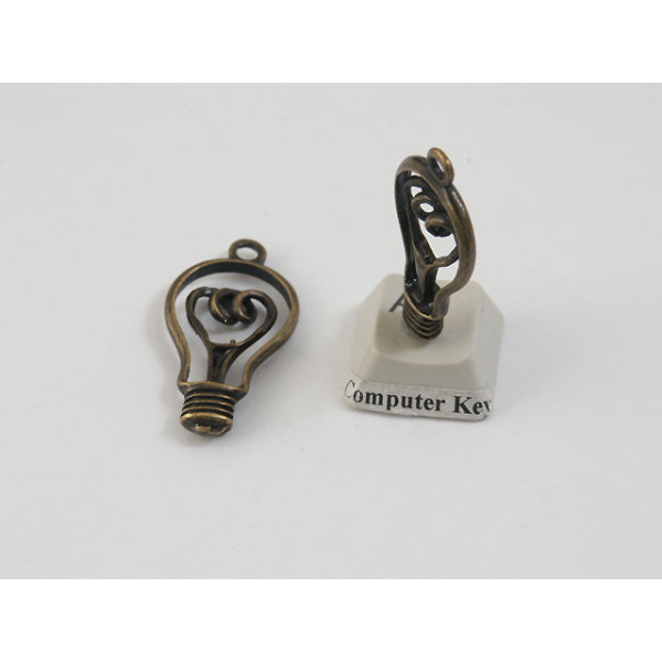 Lightbulb charm, double sided, ant. bronze