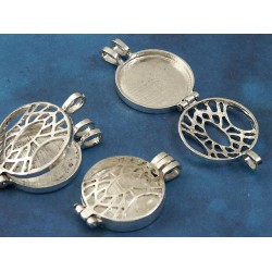 DISCOUNT! 24mm cast alloy Box Locket, round filigree, antique silver
