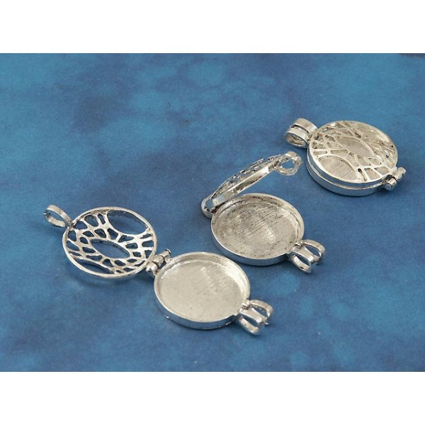 DISCOUNT! 24mm cast alloy Box Locket, round filigree, antique silver