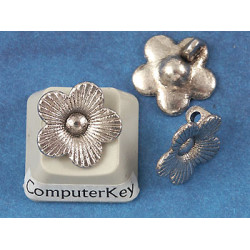 Charm, hanging flower, 13mm, NF antiqued silver