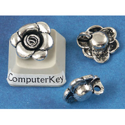 Charm, hanging flower, 14mm, antiqued silver