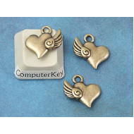 Charm, wee Winged Heart, antiqued brass plate, 12mm