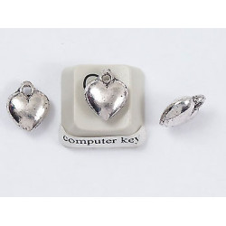 Charm, wee chunky Heart, antiqued silver plate, 12mm, per 10