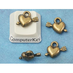 Charm, wee Heart with Arrow, antiqued brass plate, 12mm, bag of 10