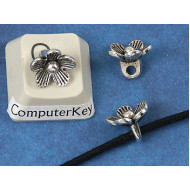 Charm, hanging flower, 9mm, NF antiqued silver, bag of 20