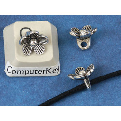 Charm, hanging flower, 9mm, NF antiqued silver, bag of 20