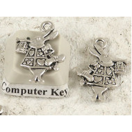 White Rabbit Herald charm, double sided, NF ant. silver, 20mm, per 5