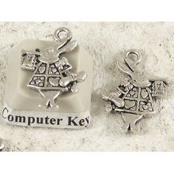 White Rabbit Herald charm, double sided, NF ant. silver, 20mm, per 5
