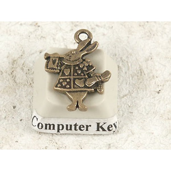 White Rabbit Herald charm, double sided, ant. bronze, 20mm, per 5