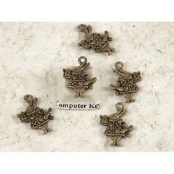 White Rabbit Herald charm, double sided, ant. bronze, 20mm, per 5