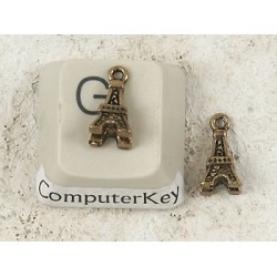 Charm, brass, Eiffel Tower, antiqued bronze