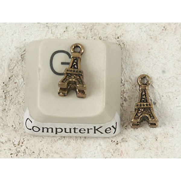 Charm, brass, Eiffel Tower, antiqued bronze