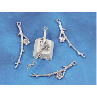 Blossom flower on branch, antique silver, per 20