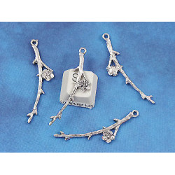 Blossom flower on branch, antique silver, per 20