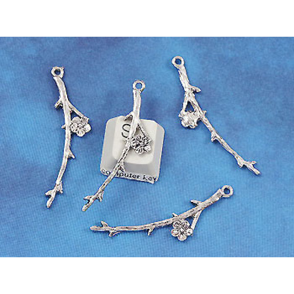 Blossom flower on branch, antique silver, per 20