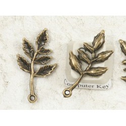 Leaf Branch Charm, antiqued bronze, 30mm
