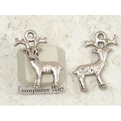 Charm, Deer, NF antiqued silver, 23mm, each