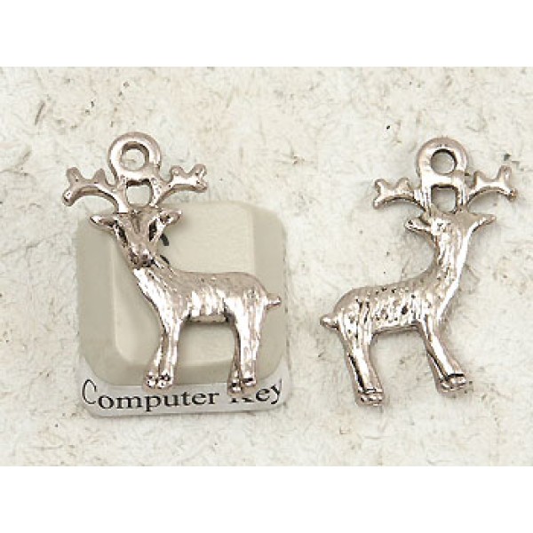 Charm, Deer, NF antiqued silver, 23mm, each