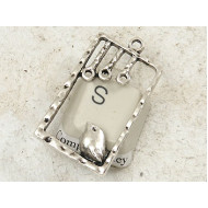 Bird pendant frame for dangles, antiqued silver