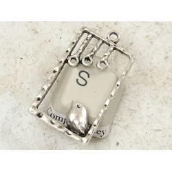 Bird pendant frame for dangles, antiqued silver