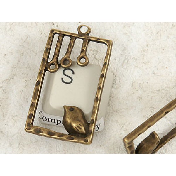 Bird pendant frame for dangles, antiqued bronze