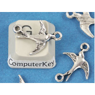 Connector, 2 loops, wee bird, NF antiqued silver