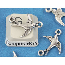 Connector, 2 loops, wee bird, NF antiqued silver