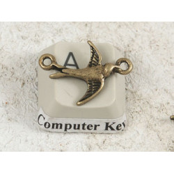 Connector, 2 loops, wee bird, NF antiqued bronze