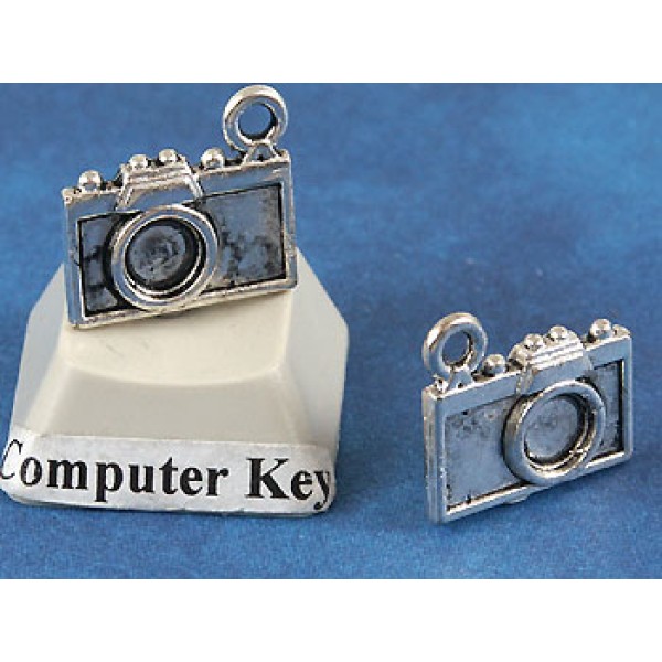 Charm, Camera, antiqued silver, 14mm, per 5 charms