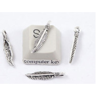 Charm, western feather, tibetan silver, per 10