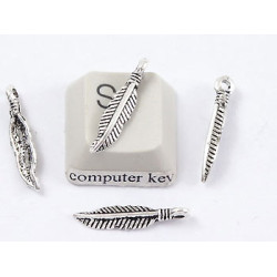 Charm, western feather, tibetan silver, per 10