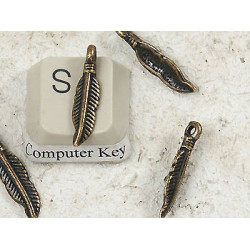 Charm, western feather, antiqued brass