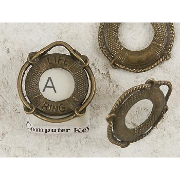 Charm Pendant, Life Ring Buoy, antiqued bronze, per 10