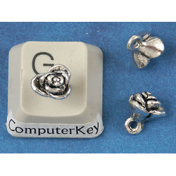 Charm, wee hanging flower, 8mm, NF antiqued silver, bag of 20