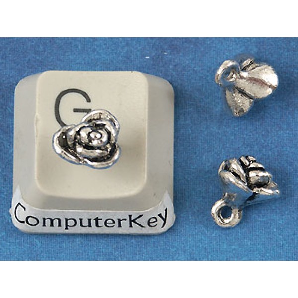 Charm, wee hanging flower, 8mm, NF antiqued silver, bag of 20