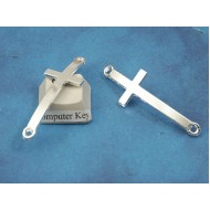 Connector, 43mm curved Cross, silver plate, 2 loops