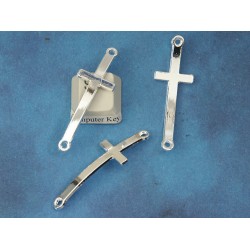 Connector, 43mm curved Cross, silver plate, 2 loops