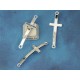 Connector, 43mm curved Cross, silver plate, 2 loops