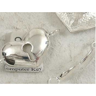 Heart with Keyhole connector, 2 loops, silver plate