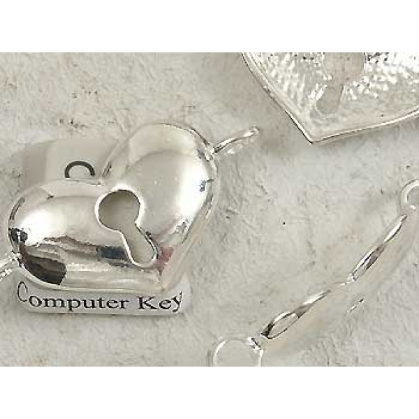 Heart with Keyhole connector, 2 loops, silver plate