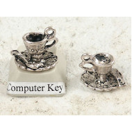 Tea Party charm, Cup and Saucer, ant. silver