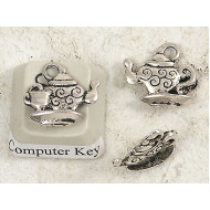 Tea Party charm, Teapot and Cup, ant. silver, per 10