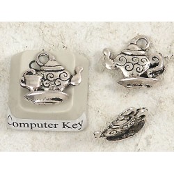 Tea Party charm, Teapot and Cup, ant. silver, per 10