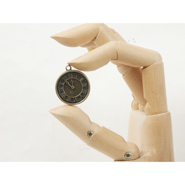 Watch clock charm, single sided, ant. bronze