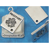 Charm connector, antiqued silver Passport, 18x12mm