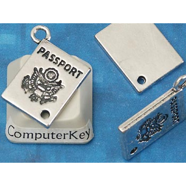 Charm connector, antiqued silver Passport, 18x12mm