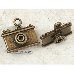 Charm, Camera, antiqued bronze, 23x21mm, per 5 charms