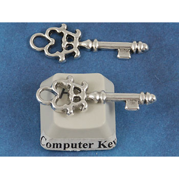 BULK PACK 50, Keys, 30mm long, antiqued silver, bag of 50