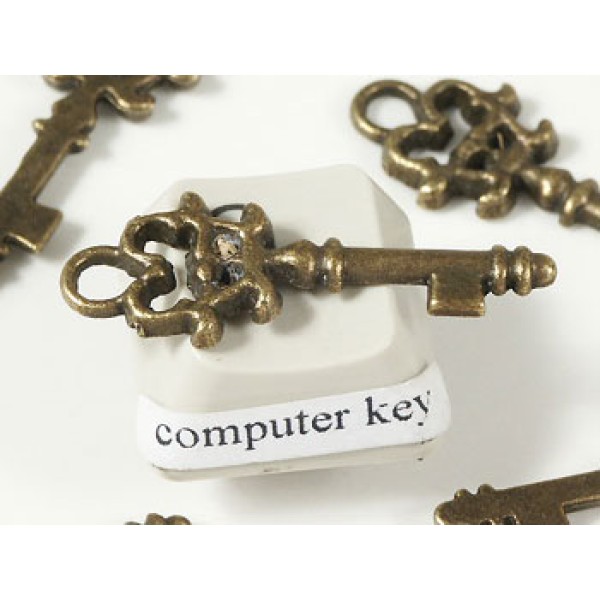 Key, 30mm long, NF antiqued bronze, bag of 20